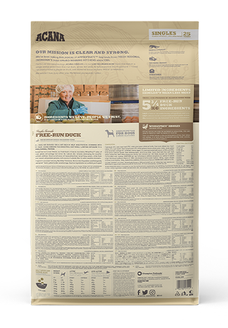 Acana Singles Free-Run Duck - Eén Eiwitbron Hondenvoer | Levering 7-10 Dagen