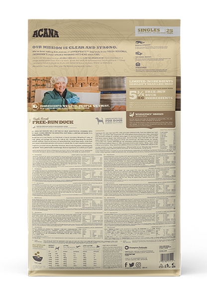 Acana Singles Free-Run Duck - Eén Eiwitbron Hondenvoer | Levering 7-10 Dagen