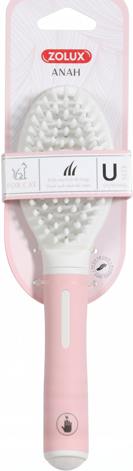 🌸 Zolux Anah Borstel Zacht - Universele Zachte Roze/Wit Borstel voor Glanzende Vacht