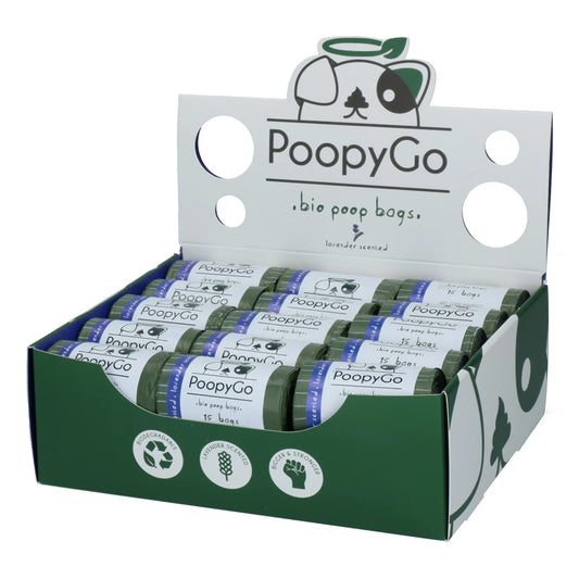 🌿 PoopyGo Biologisch Afbreekbare Poepzakjes Single Roll - Lavendelgeur | 15 stuks
