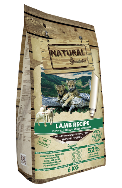 Natural Greatness Lamb Recipe - Hypoallergeen Lamsvoer met 52% Vlees (2kg)