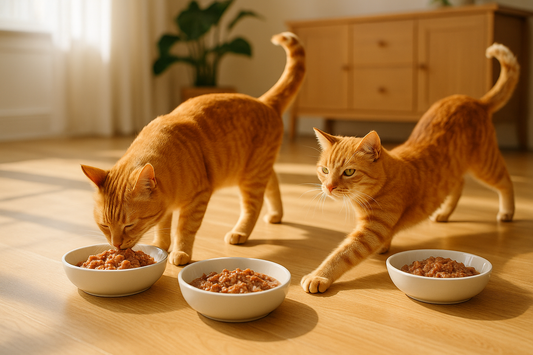 Gatos en movimiento natural comiendo natvoer