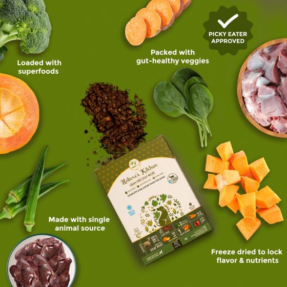 Nature's Kitchen Gevriesdroogd Geitenvlees Recept - Hypoallergeen & Duurzaam (500g)